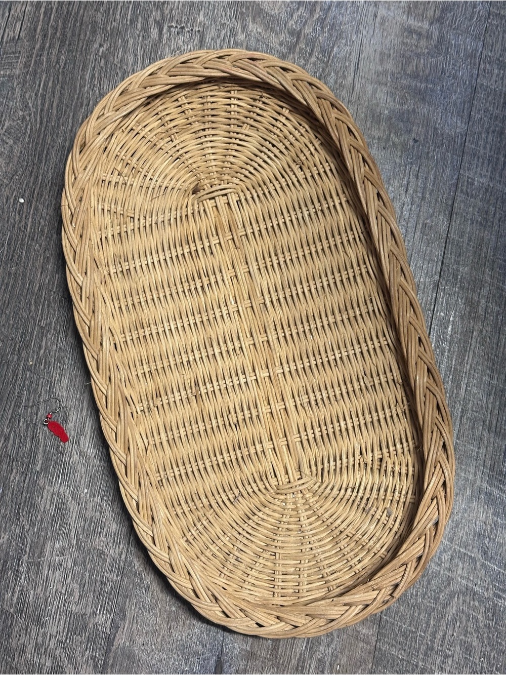 Vintage Natural Wicker Oval Tray - Beige